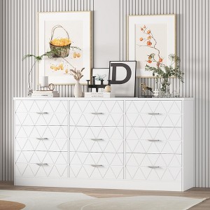 9 Drawer White Dresser for Bedroom with Power Outlet, 63'' Wooden Large Dresser with Wide Drawers, Modern Chest of Drawers for Closet - 1 of 4