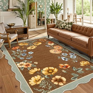Farmhouse Washable Rug Floral Living Room Rug with Non Slip Rubber Backing, Foldable Floor Mats - 1 of 4
