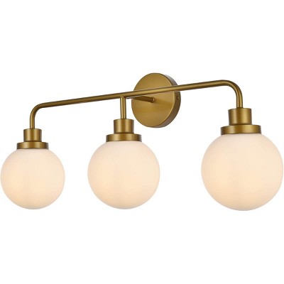 Hanson 3-Light Dimmable Brass Bath Sconce with Opal White Frosted Shade