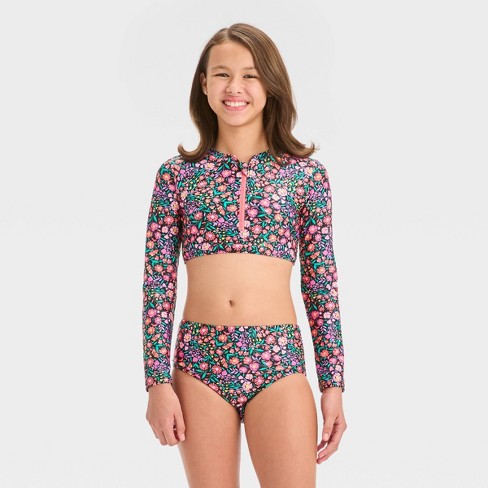 Girls' 'abstract Blossoms' Floral Printed Rash Guard Set - Art Class™ Green  Xl : Target