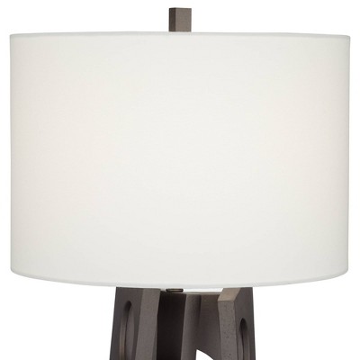Modern White Linen Drum Shade Cast Iron Table Lamp