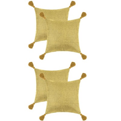Unique Bargains Linen Fringe Pillow Covers Set with Tassel Design 4 Pcs