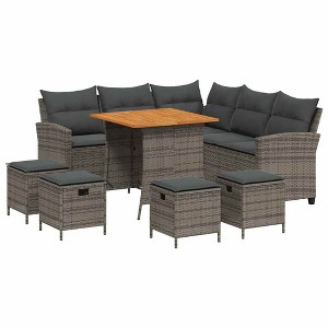 vidaXL L-shaped Couch Sofa with Cushions Poly Rattan - Gray Anthracite 6 Piece - 1 of 4