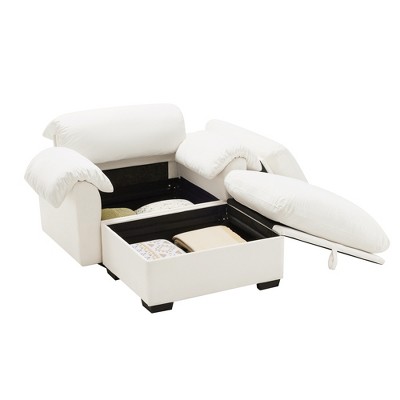 GDFStudio Woodrow Fluffy Armrest Pillows Velvet Chair with Storage Ottoman