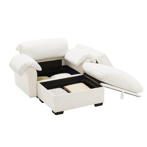 GDFStudio Woodrow Fluffy Armrest Pillows Velvet Chair with Storage Ottoman - 1 of 4