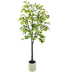 6FT Artificial Lemon Tree, Potted Faux Lemon Tree With Realistic Leaves and Fruits, White Planter Artificial Tree for Home Office Living Room - 1 of 4