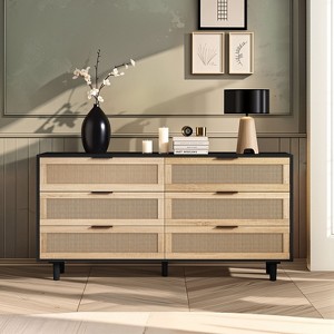 CAVINAS 6-Drawer Dresser with Legs,Rattan MDF Chest of Drawers with Spacious Storage Space for Bedroom and Entryway,2 Columns,3 Rows - 1 of 4