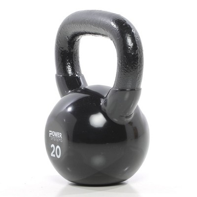 Power Systems Premium Vinyl Covered Cast Iron Kettlebell Prime Home Gym Exercise Weight Training Accessory, 20 Pounds, Black