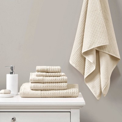 Natural Cotton Waffle Weave Hand Towels Set of Six
