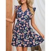 Women's Summer Swing Mini Dress Floral V Neck Short Sleeve Backless A-Line Flare Short Dress - 2 of 4