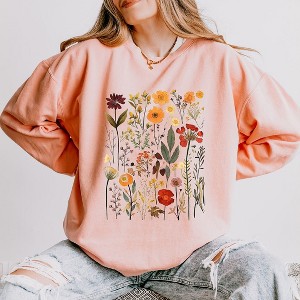Simply Sage Market Women's Lightweight Garment Dyed Graphic Sweatshirt Vintage Pressed Flowers - 1 of 4
