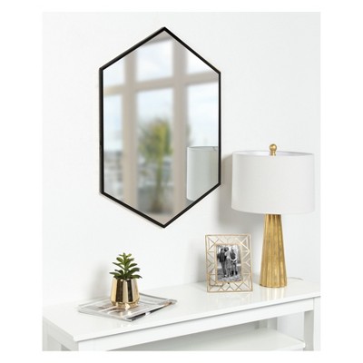 Elegant Hexagon Black Iron Wall Mirror, 31x22 Inch