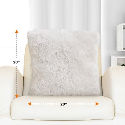 White Faux Fur Square Throw Pillow Set