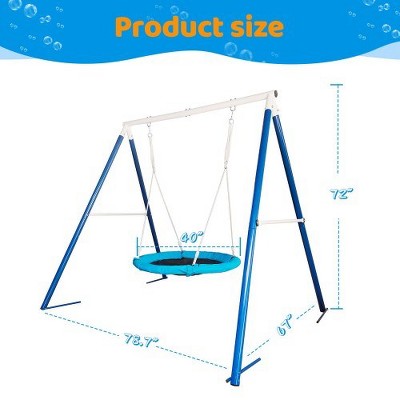 Blue Metal Freestanding Swing Set with Saucer Swing