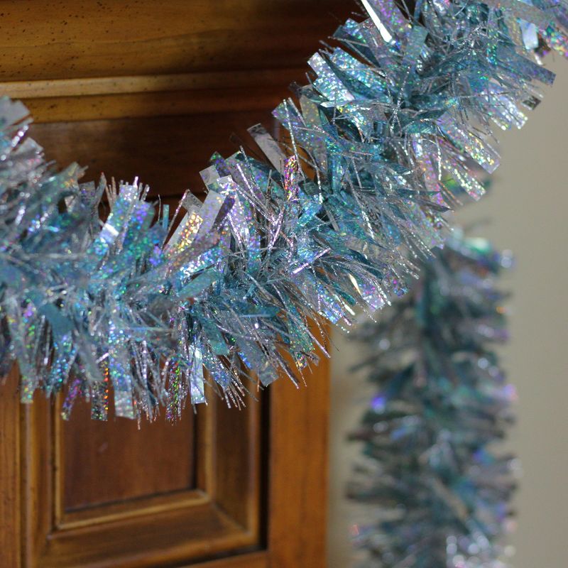 Northlight 12' x 4" Unlit Silver/Icy Blue Wide Cut Shiny Tinsel Christmas Garland, 5 of 6