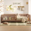 KWPZQEB Twin/Full Size Platform Bed, Montessori Floor Bed w/ Full Length Safety Guardrails & Bookshelf, Low Bed w/ Wood Slats for Girls and Boys - 2 of 4