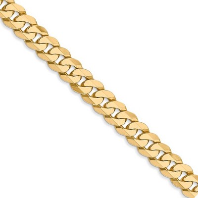 Black Bow Jewelry Men's 6.1mm 14k Yellow Gold Beveled Solid Curb Chain Necklace