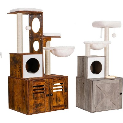 Heybly Wood Litter Box Enclosure Cat Tree