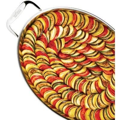 Stainless Steel Oval Baker with Red Pot Holders, 15 inch