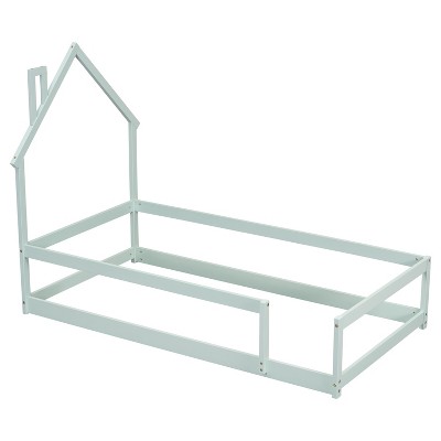 VYNXARIA Light Green Pine Twin - Size Bed Frame with House-shaped Headboard and Rails