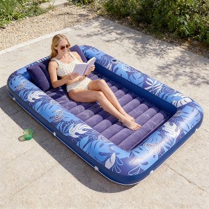 Jasonwell 85" x 57" Inflatable Tanning Pool Lounger Float with Pillow, 4-in-1 Sunbathing Bed, XL-Dark Blue for Adults & Pool Relaxation - 1 of 4