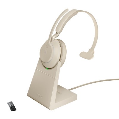 Jabra Evolve2 65 USB-A MS Mono with Charging Stand - Beige Wireless Headset / Music Headphones