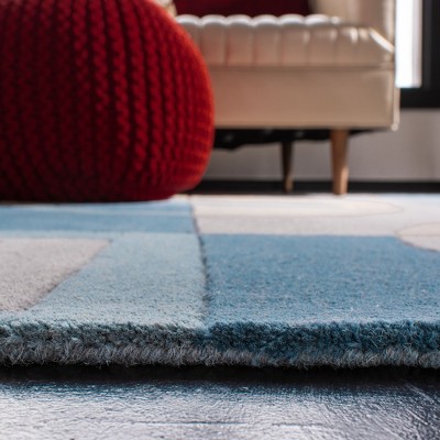 Handmade Blue Wool Rectangular Area Rug