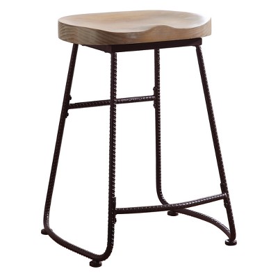 24" Private Reserves Counter Height Barstool Driftwood with Dark Bronze Metal