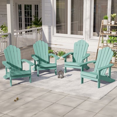 Sonkuki 4PCS Outdoor Faux Wood Adirondack Chairs, Patio Accent Chairs with High Back and Wide Seat for Garden, Backyard