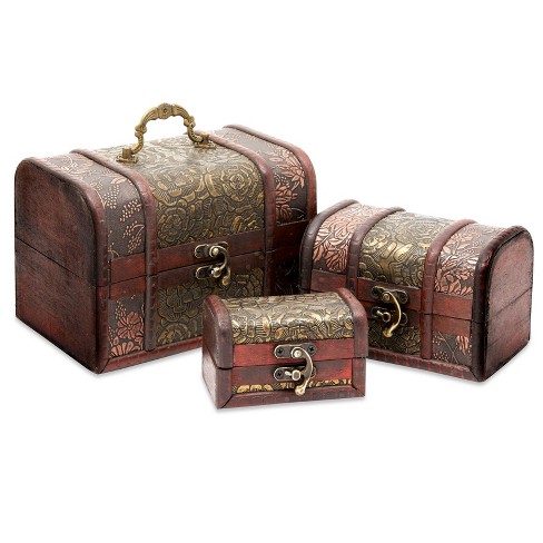 Wood and Leather Treasure Chest Box Decorative Storage Chest Box with Lock  | Handcrafted Decorative Boxes with Lids for Home Decor | Two Different