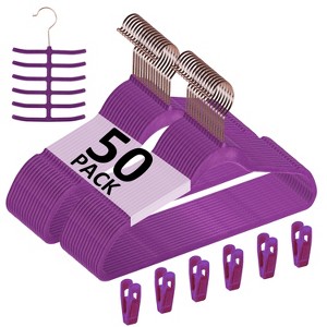 VECELO 30/50/60/100 pk Velvet Clothes Hangers Non Slip & Space-Saving Clothes Hangers with Finger Clips & Tie Rack 9 Color - 1 of 4