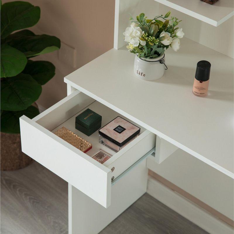 Basicwise Modern Wooden Dressing Table with Drawer, Mirror and Shelves for The Dining Room, Entryway and Bedroom, 5 of 7