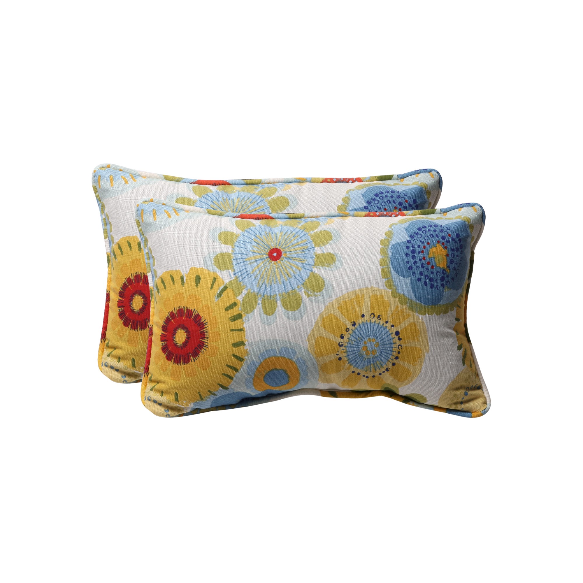 'Outdoor 2-Piece Lumbar Toss Pillow Set - Blue/White/Yellow Floral 18'''
