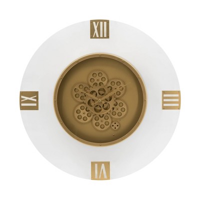 23.5" Acrylic Gears Wall Clock Gold - A&B Home: Modern Iron Mixed Media, Vertical Unframed Wall Art