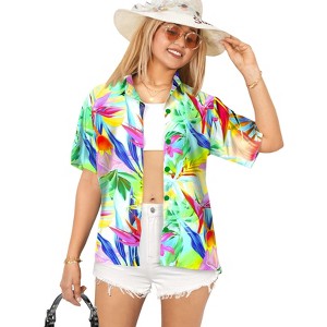 HAPPY BAY Hawaiian Shirts Womens Casual Tops Summer Button Down Holiday Beach Party Blouse Shirt Colorful Short Sleeve Vacation Tee Shirts - 1 of 4