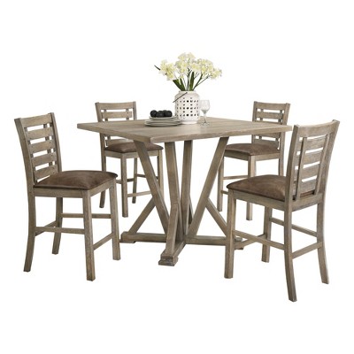 VYNXARIA 5pcs Table Set Round Dining Table Solid Wood Modern Farmhouse Rustic Look Distressed Look