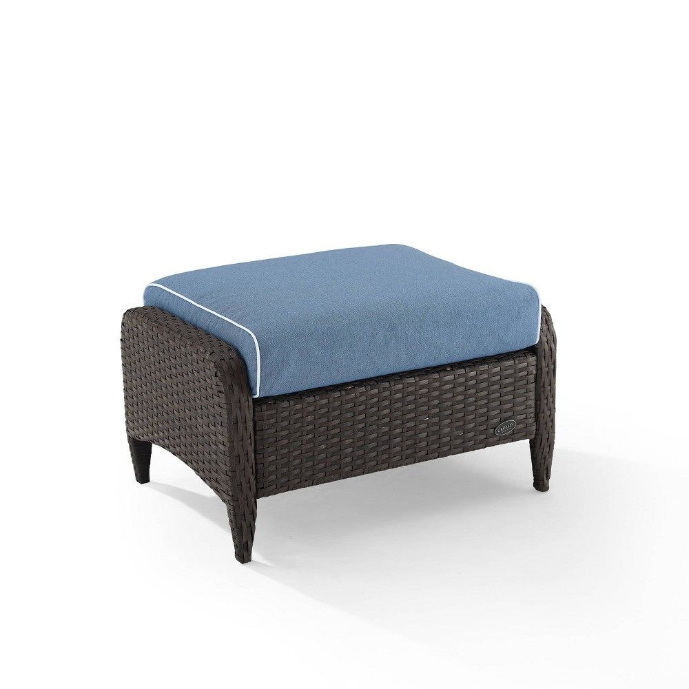 Photos - Garden Furniture Crosley Kiawah Outdoor Wicker Ottoman Blue  