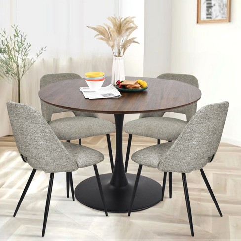 Harold+edwin 5-piece Walnut Foil Round Top Pedestal Dining Table Set ...