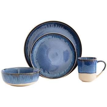 Baum Bros. 16pc Stoneware Seascape Dinnerware Set Blue