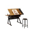Runesay Adjustable Brown Drawing Drafting Table Desk with 2 Drawers and Stool - 3 of 4