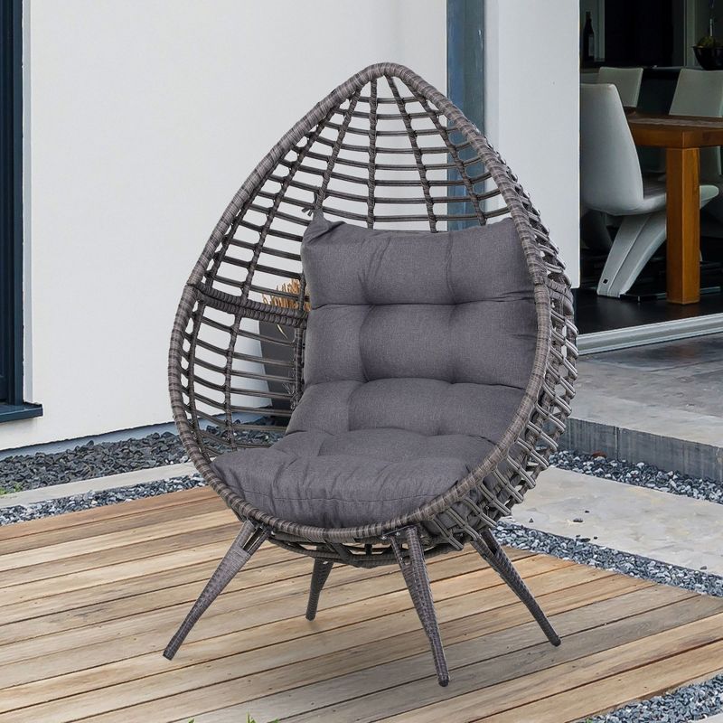 Outsunny Patio Wicker Lounge Chair with Soft Cushion, Outdoor/Indoor PE Rattan Egg Teardrop Cuddle Chair with Height Adjustable Knob for Backyard Garden Lawn Living Room, 3 of 9