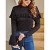 Womens Turtleneck Shoulder Knited Long Ruffle Sleeve Slim Fit Blouses Casual Sweatshirts - 3 of 4