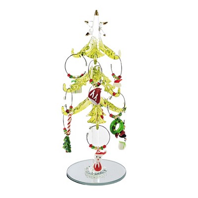 Christmas 8.25" Clear Tree With Green Boughs Stocking Snowman Santa Hat  -  Decorative Figurines