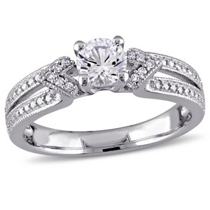 EVERLY JEWELRY | Sterling Silver Created White Sapphire and Diamond Split Shank Ring - 1 of 4