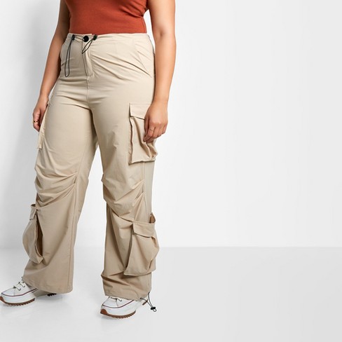 Rebdolls Women's Billie Nylon Cord Drawstring Cargo Pants - Beige - Large