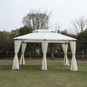 Spacious outdoor gazebo with double-tier roof, removable mesh sides, and rust-resistant steel frame for backyard and garden use-Coolbibila - 1 of 4