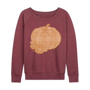 Women's - Instant Message - Muted Plaid Pumpkin Lightweight French Terry Wide Neck Long Sleeve Shirt - 1 of 4