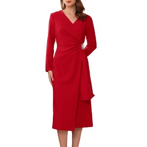 INSPIRE CHIC Women's Cocktail Wrap Ruched V Neck Long Sleeve Elegant Formal Sheath Dresses - 1 of 4