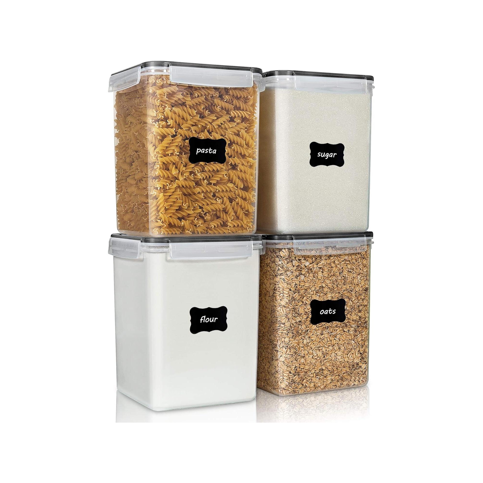 Vtopmart 4 PCS Large Food Storage Containers 5.2L / 175oz with 4 Measuring Cups and 24 Labels, for Sugar, Baking Supplies, Rice with Lids