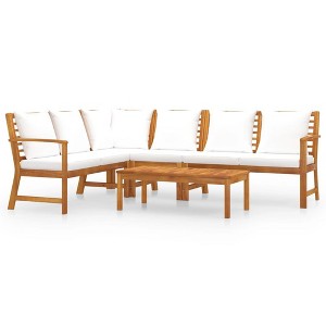 vidaXL Solid Acacia Wood 5 Piece Patio Lounge Set – Sleek Design, Comfortable Cushions, Functional Coffee Table, Customizable Arrangement - 1 of 4